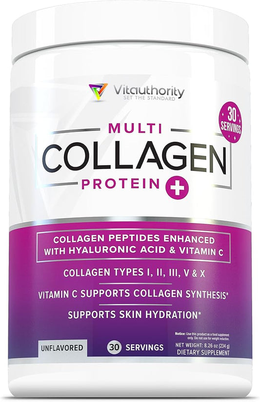 Multi Collagen Peptides Powder for Women - Hydrolyzed Unflavored Collagen Powder for Women with Types I II III V & X Plus Vitamin C & Hyaluronic Acid for Beautiful Hair Skin and Nails - 30 Servings