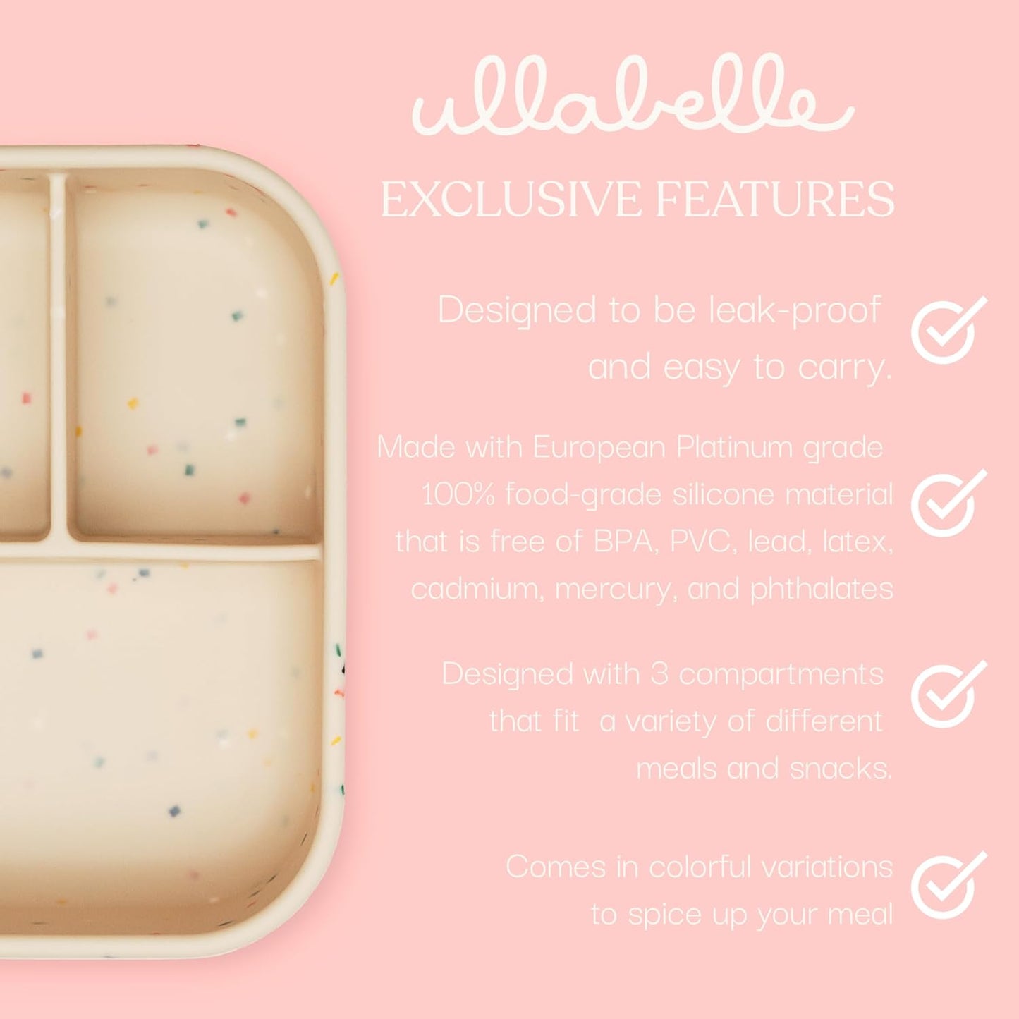 Ullabelle Leak Proof Bento Box Food-Grade Silicone Bento, BPA, Phthalate, Lead, & PVC Free - Bento Lunch Box for Daycare, Kids, & Adults - Leak Resistant Sets With Lids Snack Box Container (Lilac)