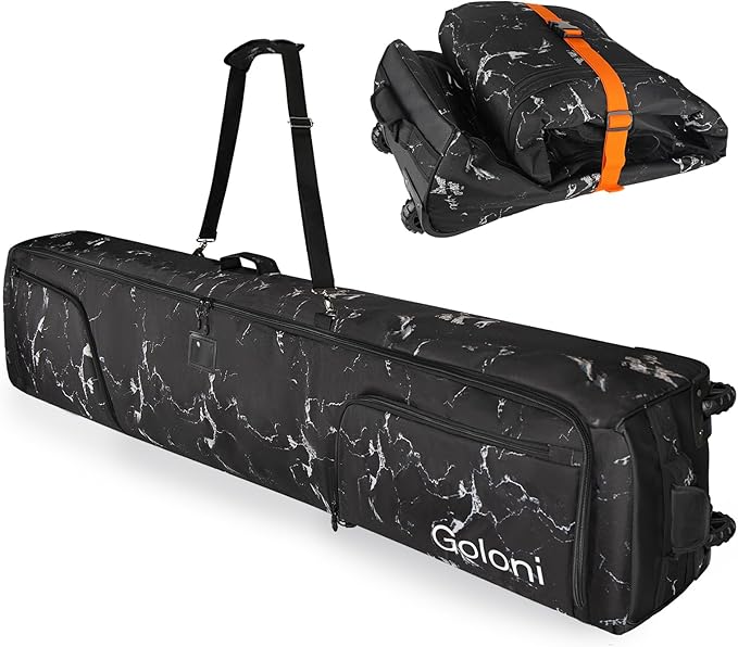 Goloni Ski Bag with Wheels,Padded Snowboard Bag for Air Travel,600D Waterproof Fabric,Foldable Snow Bag Fits 2 Pairs Skis