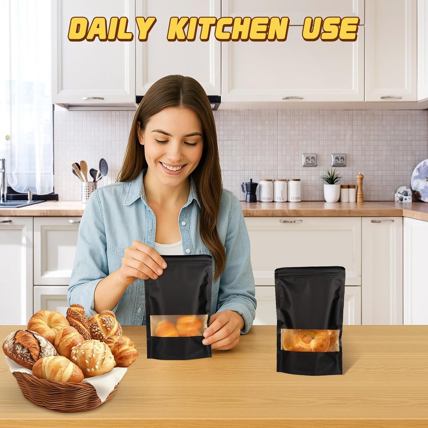 Jetmore-50pcs-Smell-Proof-Bag, Resealable Zip Lock Bags Various Sizes, Reusable Snack Bags, Stand Up Packing Bags with Window, Small Brown Paper Pouches for Candy, Nuts, Spice, Sample, Product