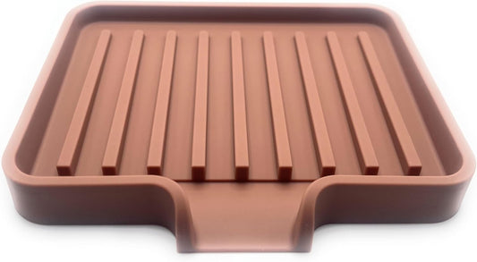 Happitasa Silicone Soap Dish Tray and Sponge Holder with Drain Chute, Pack of 2 | Bathroom and Kitchen Sink Organizer Caddy (Mocha, 5.2"x4", 7.2 Ounces)