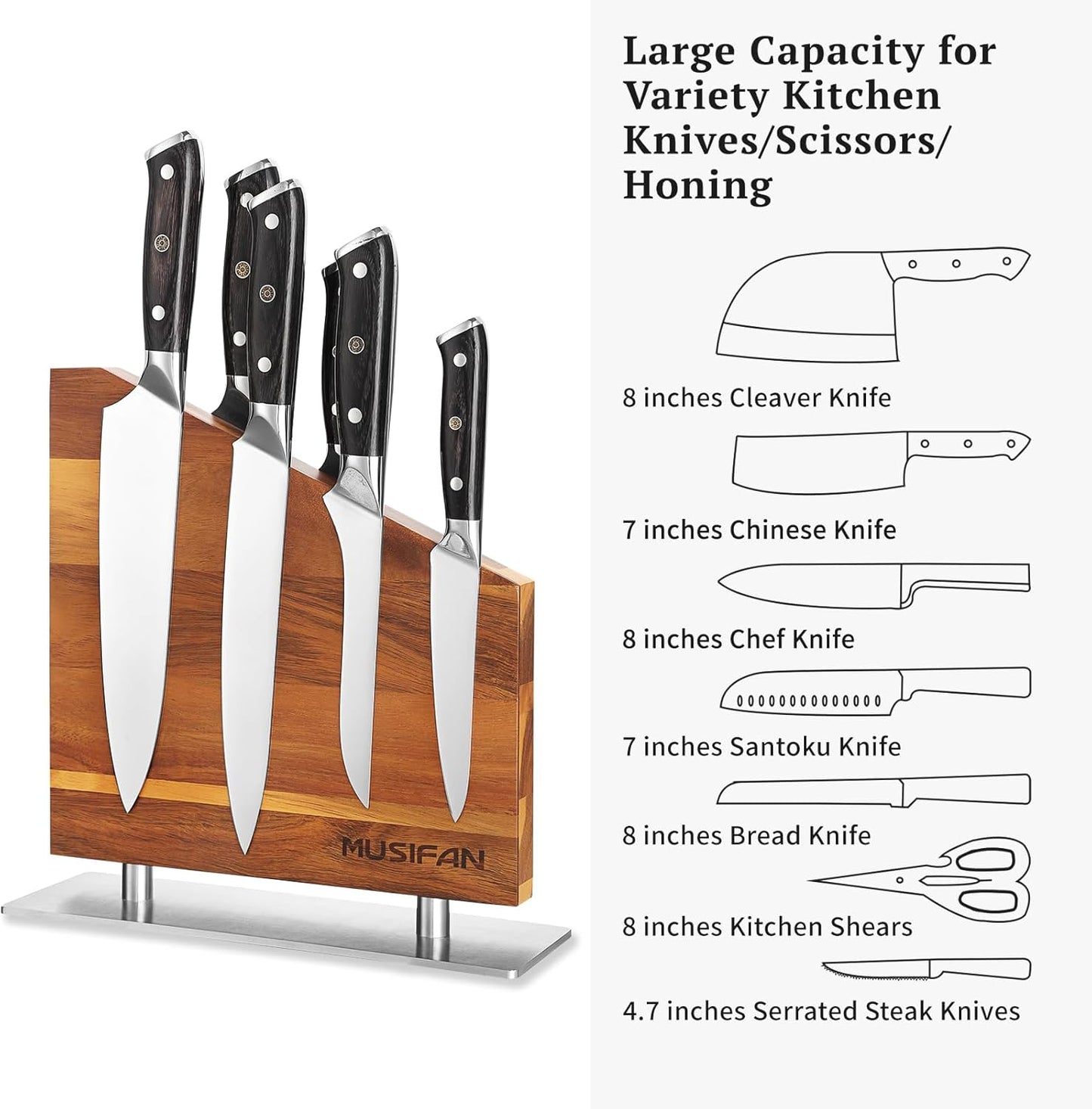 Magnetic Knife Block Without Knives,Magnetic Universal Stands with Strong Enhanced Magnets Strip Kitchen Storage Cutlery Large Organizer ，Knife Holder for Kitchen Organizer