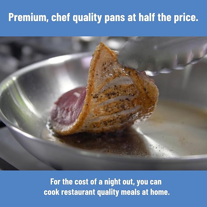 Misen 5-Ply Stainless Steel 8" Frying Pan - Professional Cookware for Induction, Gas and Electric - Dishwasher Safe, Oven Safe to 800°F - Durable, Versatile, Even Heating