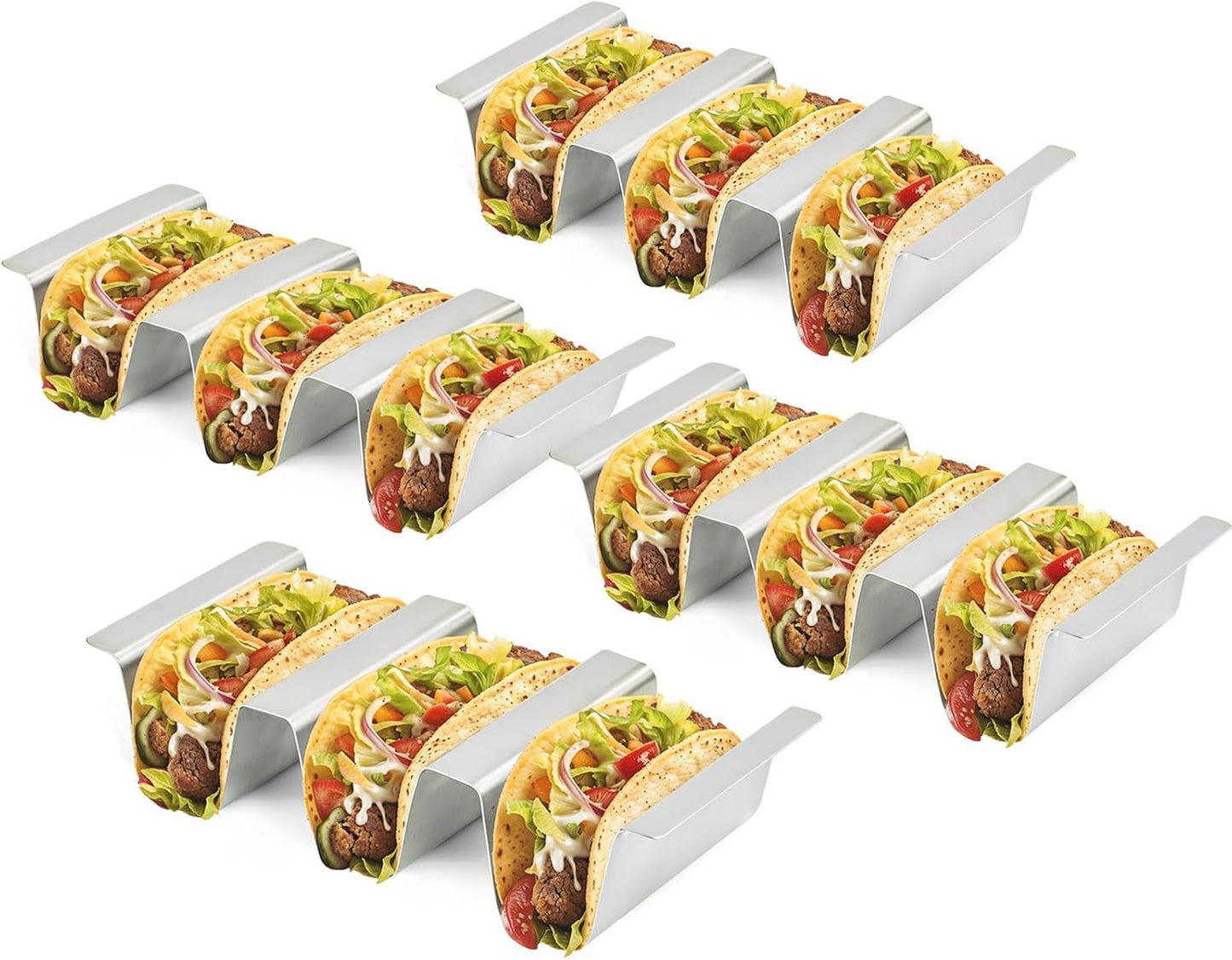 Stainless Taco Holders Set: 4-Stand Holders for 3 Tacos, Easy to Clean, Dishwasher Safe, Street Taco Ready
