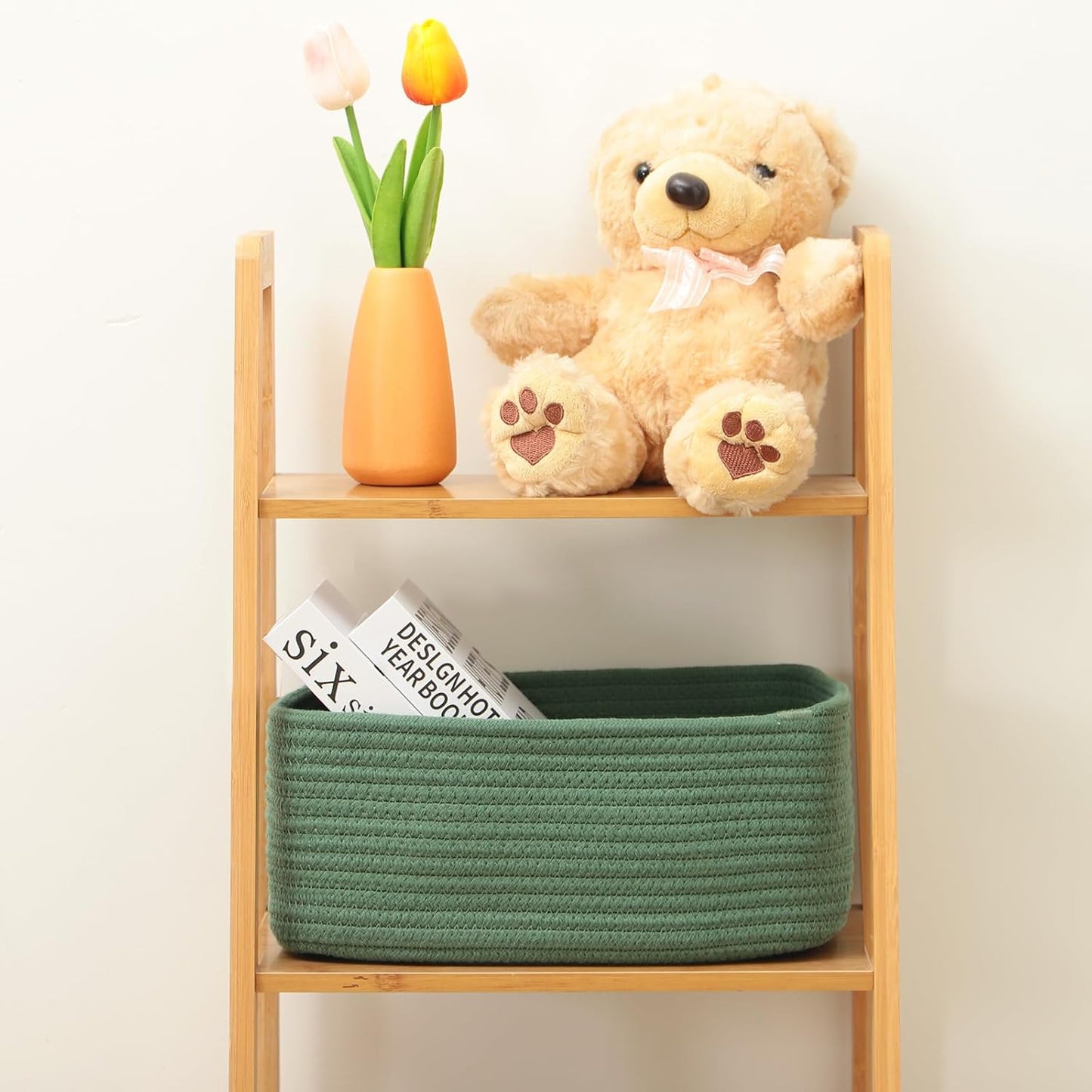 Small Storage Baskets for Organizing | Closet Organizer Bins | Shelf Toy Basket | Woven Rope Baskets | Cube Decorative Box | Shallow Basket | 11.5x7.5x4.7” | 3 Packs Green