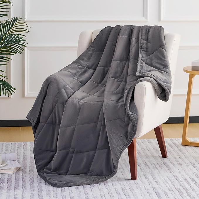 L'AGRATY Weighted Blanket - 48"x72" 15lbs Soft Breathable Heavy Blanket Minky Material with Glass Beads for Adult All-Season Summer Fall Winter Soft Thick Comfort