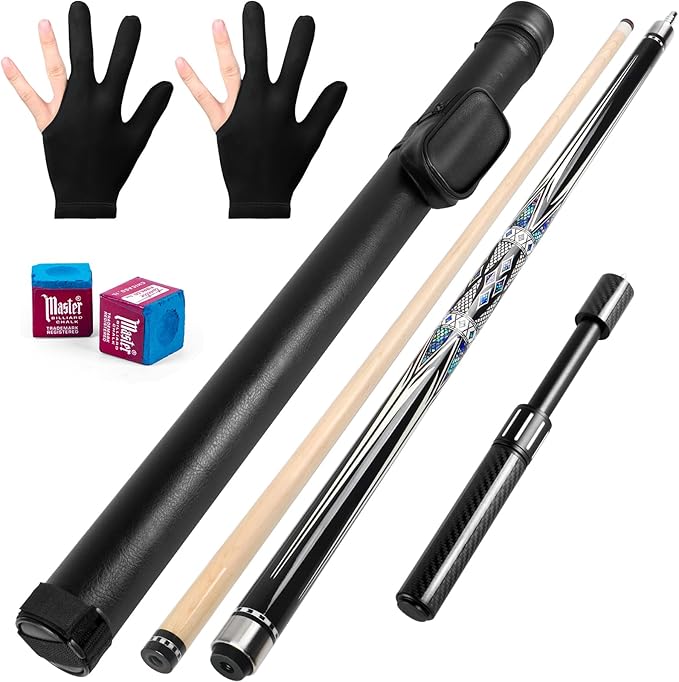 Kmise Professional Pool Cue Stick - 19 20 21oz Canadian Maple Cue Sticks, Low Deflection Shaft with Telescopic Carbon Fiber Extension, Pool Sticks for Aults, Billiard Cue Sticks with Leather Cue Case