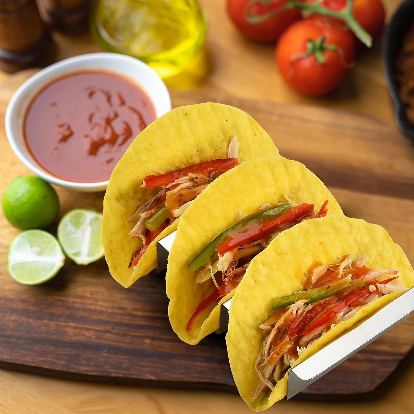 Stainless Taco Holders Set: 4-Stand Holders for 3 Tacos, Easy to Clean, Dishwasher Safe, Street Taco Ready