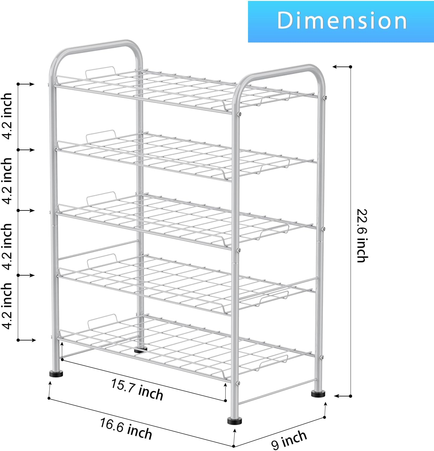 5 Tier Water Bottle Organizer Small Water Bottle Holder Stand Freestanding Metal Bottled Water Rack Dispenser for Kitchen, Pantry Organization and Storage, Silver