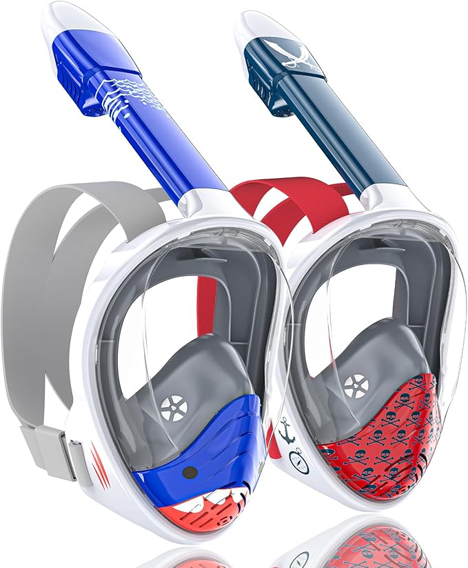 QingSong Kids Snorkel Mask Full Face, Snorkeling Set with Camera Mount, Foldable 180 Degree Panoramic View Snorkeling Gear Anti-Fog Anti-Leak