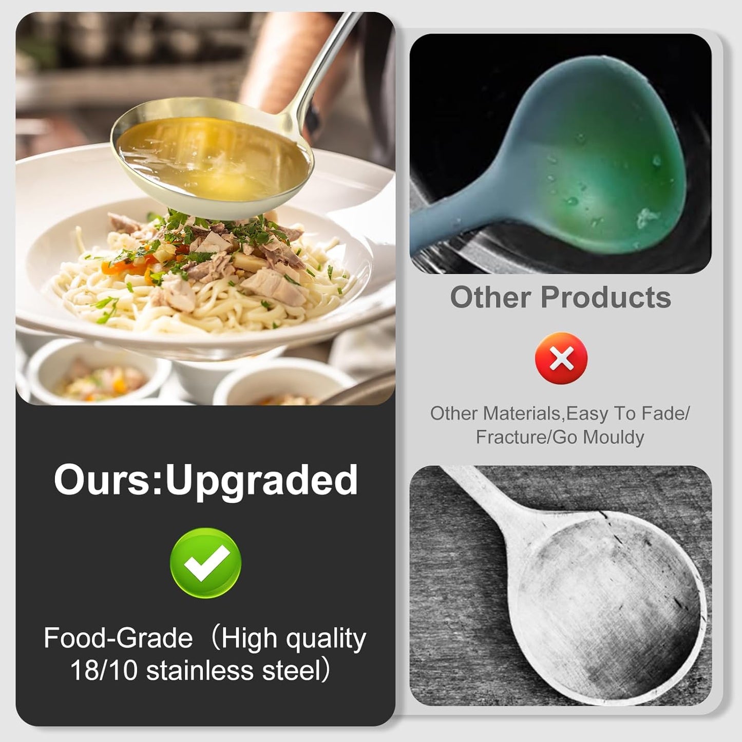 Soup Ladle - Stainless Steel Ladle Spoon，13.8" Large Durable Metal Ladel for Serving or Cooking, Stirring, Wok & Soup, Professional Heavy Duty kitchen Utensils [Heat Resistance, Integral Forming]