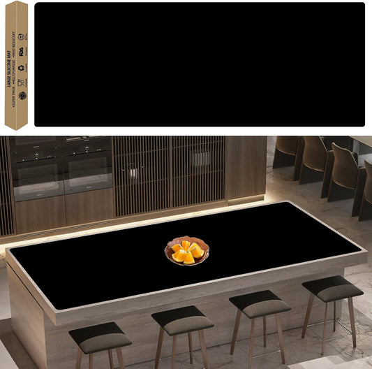 Super Large Silicone Mat, 120"x24" Silicone Mats for Kitchen Counter, Non-slip Heat Resistant Mat,Thicken Kitchen Counter Mat, Waterproof Countertop Protector for Craft (Black)