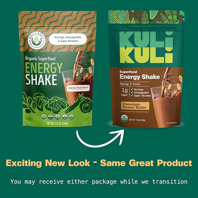 Kuli Kuli Organic Moringa Greens Smoothie Mix - Plant-Based Superfood Protein Smoothie Mix, Chocolate PB, 7.9 Ounce Pouch, Vegan and Gluten-Free with 8g Pea Protein and 1 Cup Greens Per Serving