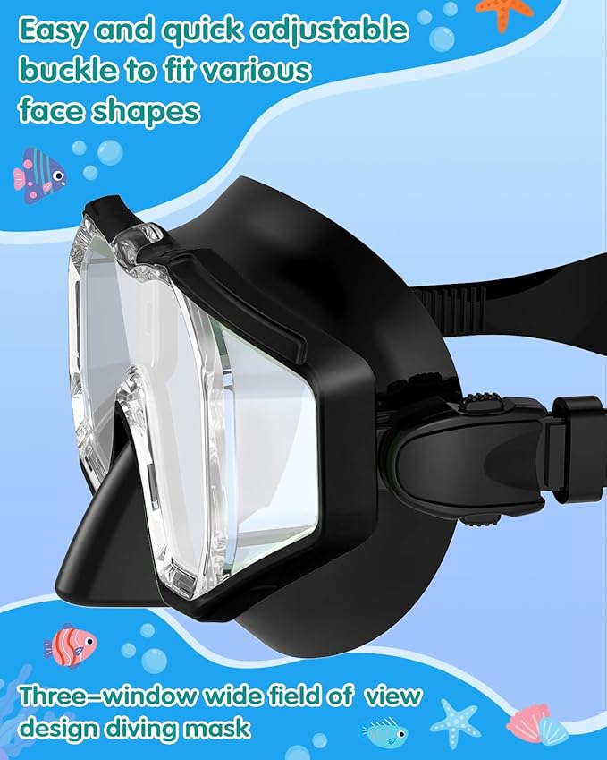 W WSTOO Kids Swim Goggles with Nose Cover,Snorkel Diving Swimming Mask for Youth 5-15,HD 3-Window Wide Vision Anti-Shattered Lens Anti-Fog&Leak