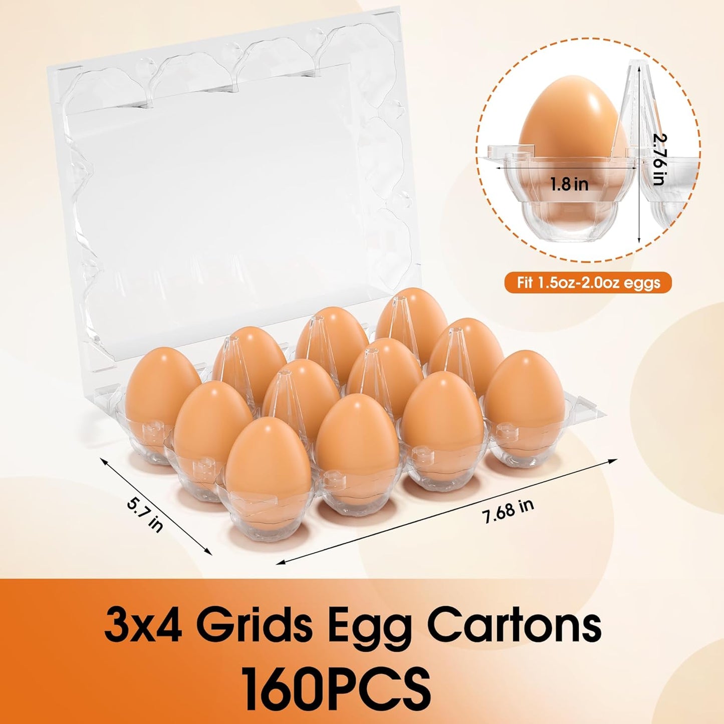 160 Pack Plastic Egg Cartons Cheap Bulk, 12 Count Clear Egg Containers for Fresh Chicken Eggs, 3x4 Grids Refrigerator Egg Trays for Refrigerator Storage, Chicken Farm, Market Display & Commercial Use