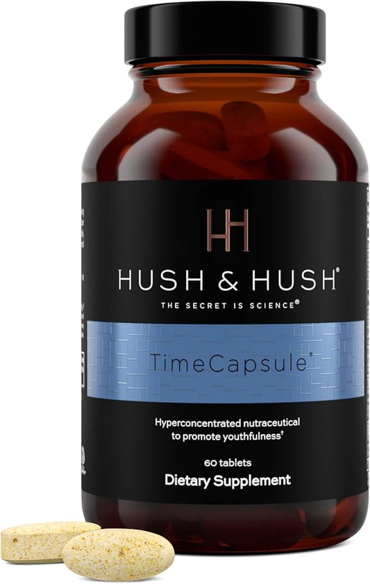 Hush & Hush TimeCapsule Multivitamin, Women's Multivitamin, Men's Multivitamin, Clean Nutraceuticals Supplements That Contains Hyaluronic Acid, Vitamin C, Zinc, Vitamin B12, Vitamin E - 60 Tablets