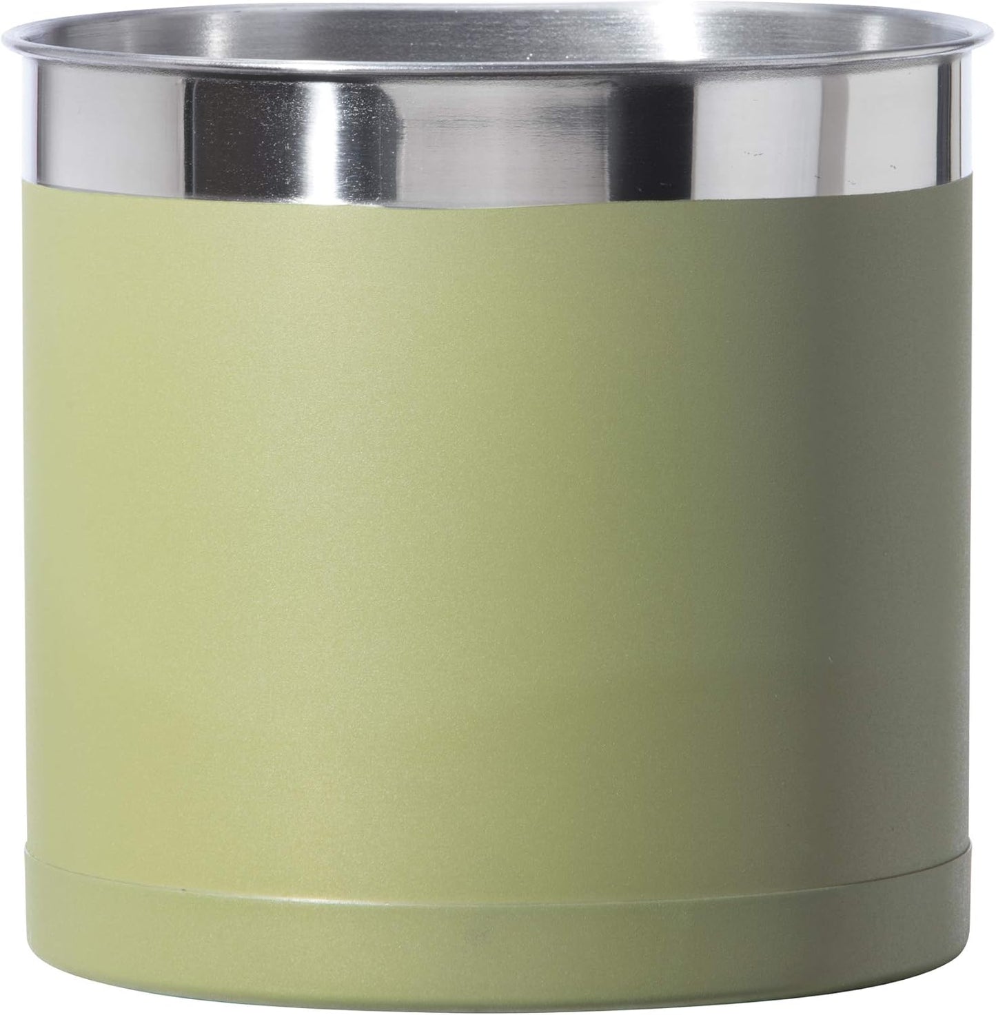 Oggi Stainless Steel Jumbo Utensil Holder - 7" Utensil Caddy, Weighted Base for Stability - Extra Large Utensil Crock and Countertop Utensil Organizer, Olive