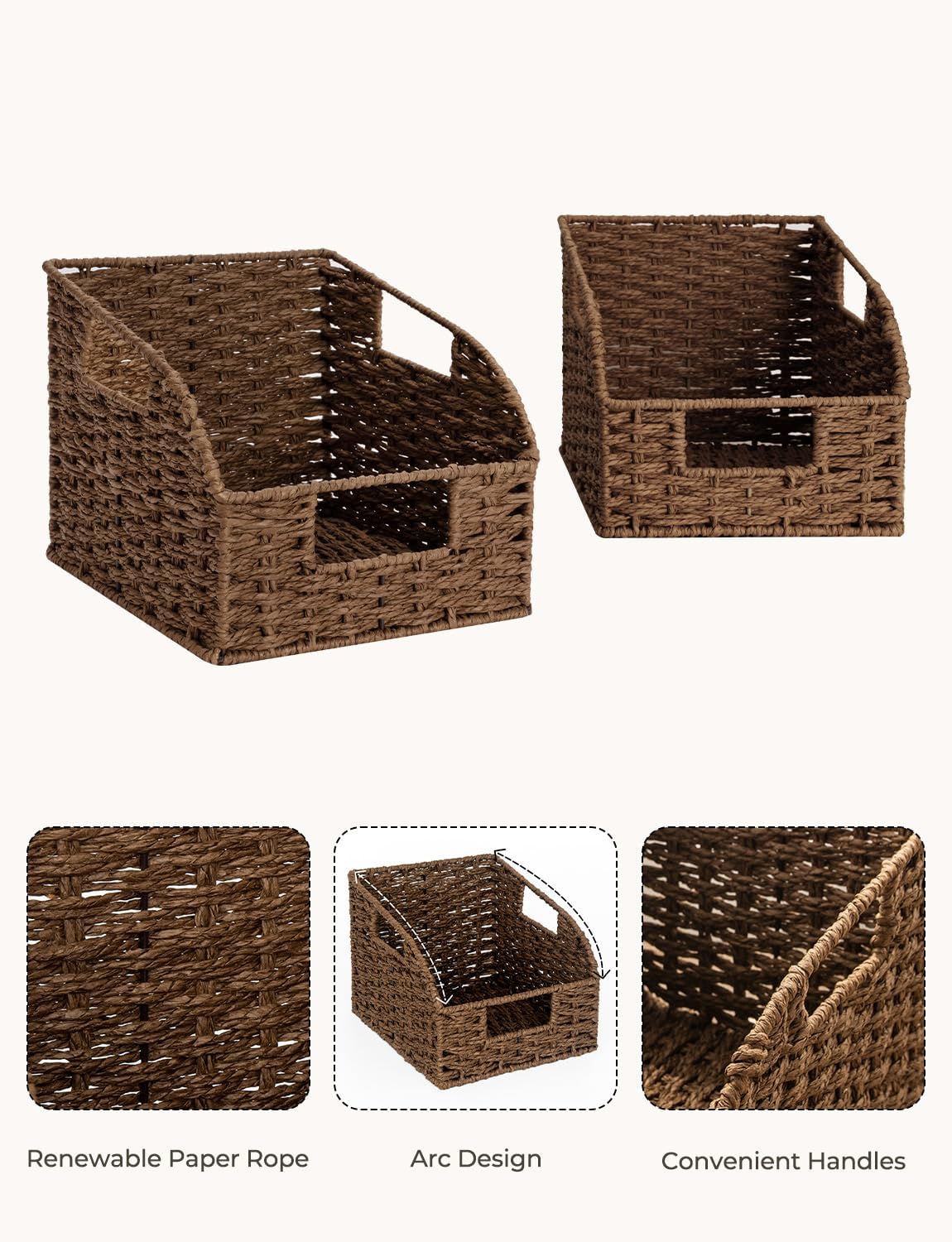 StorageWorks Wicker Baskets for Organizing, Pantry Organizers and Storage, Round Paper Rope Storage Basket for Pantry Shelves, Kitchen Counter, Brown, 2 Pack