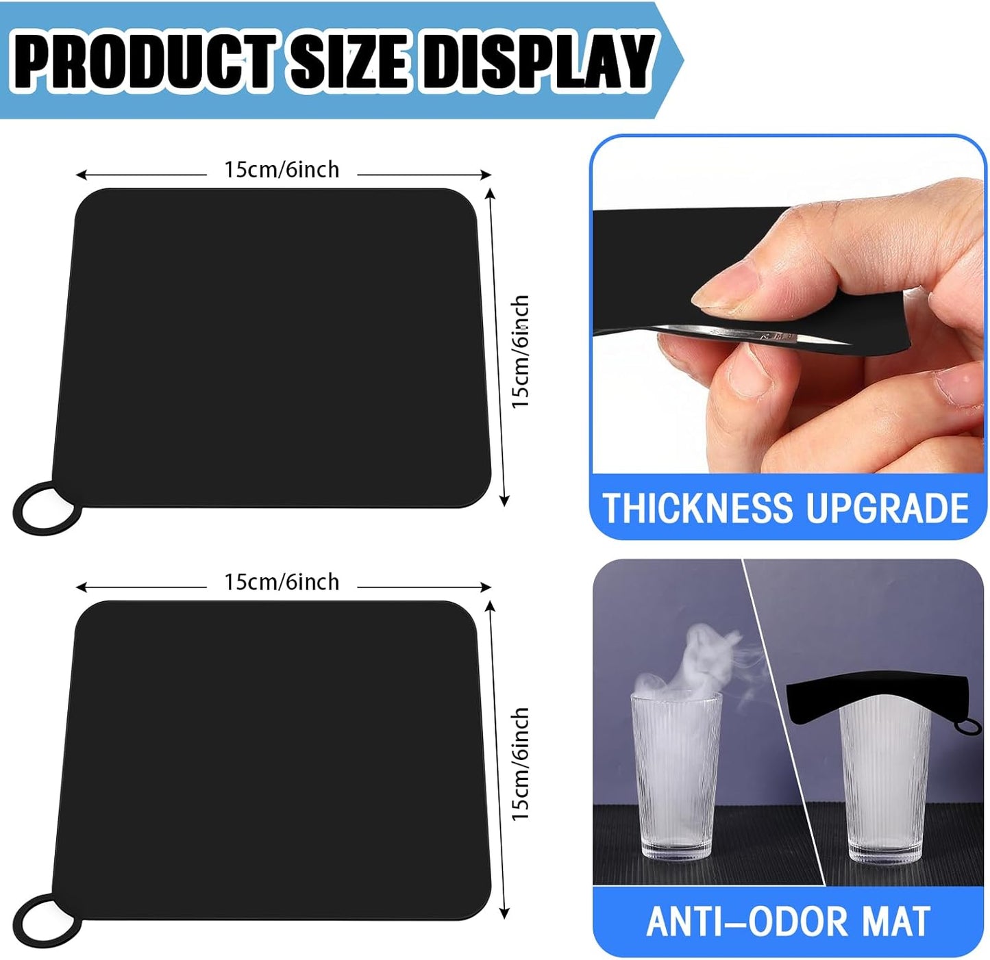 Yinkin 6 Pcs Drain Covers to Keep Bugs Out Silicone Shower Floor Tub Stoppers Bathtub Drain Stoppers Sewer Anti-Odor Mats Deodorizing Plugs for Bathroom(6 x 6 Inch,Square,Black)