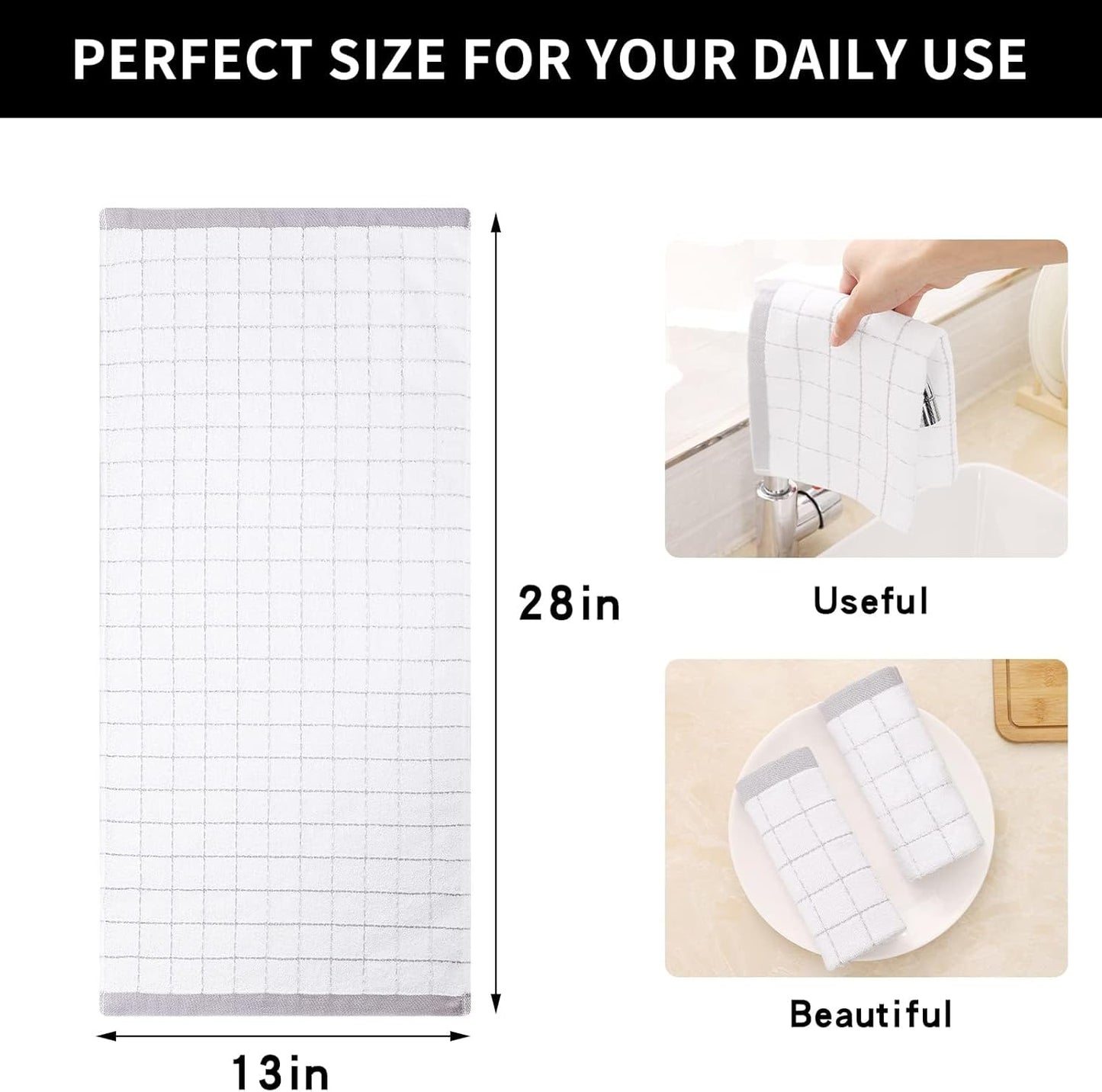 Homaxy 100% Cotton Terry Kitchen Towels(Mixed Color, 13 x 28 Inches), Checkered Designed, Soft and Super Absorbent Dish Towels, 6 Pack