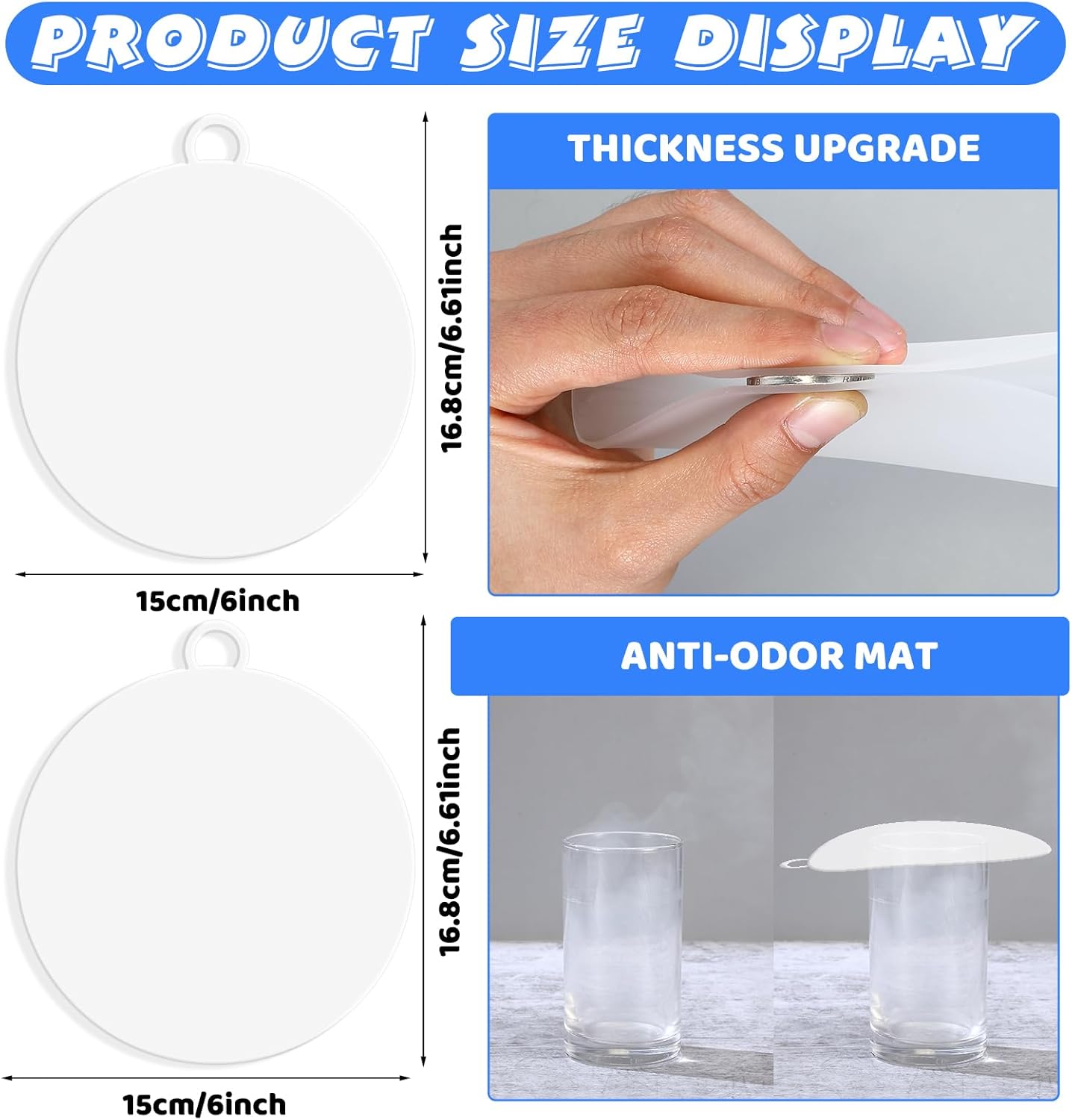 Yinkin 6 Pcs Drain Covers to Keep Bugs Out Silicone Shower Floor Tub Stoppers Bathtub Drain Stoppers Sewer Anti-Odor Mats Deodorizing Plugs for Bathroom(6 x 6 Inch,Round,White)