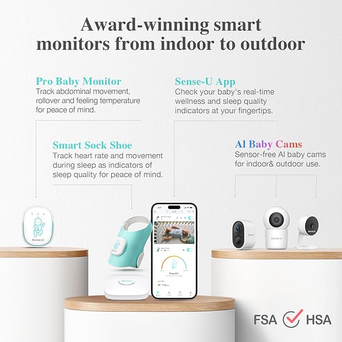 Sense-U Smart Sock Shoe Baby Monitor (Long Range) – Track Baby’s Heart Rate, Movement, and Sleep with Real-Time Alerts from Anywhere