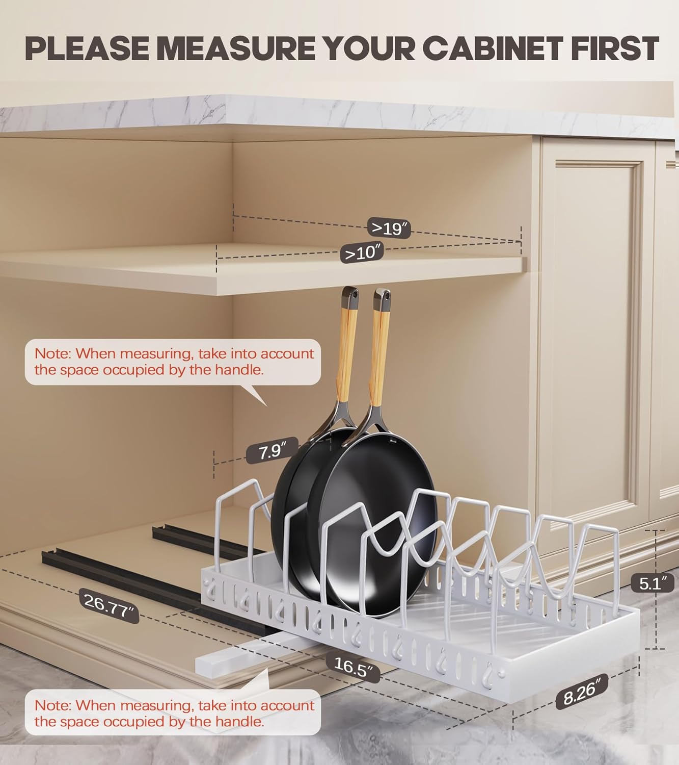 Pull Out Pots and Pans Organizer Under Cabinet, Sliding Lid Holder and Pan Rack in Kitchen, Slide Out inside Cabinet Storage for Pot Lid, Bakeware, Dishes, 8 Adjustable Dividers, 1 Pack White