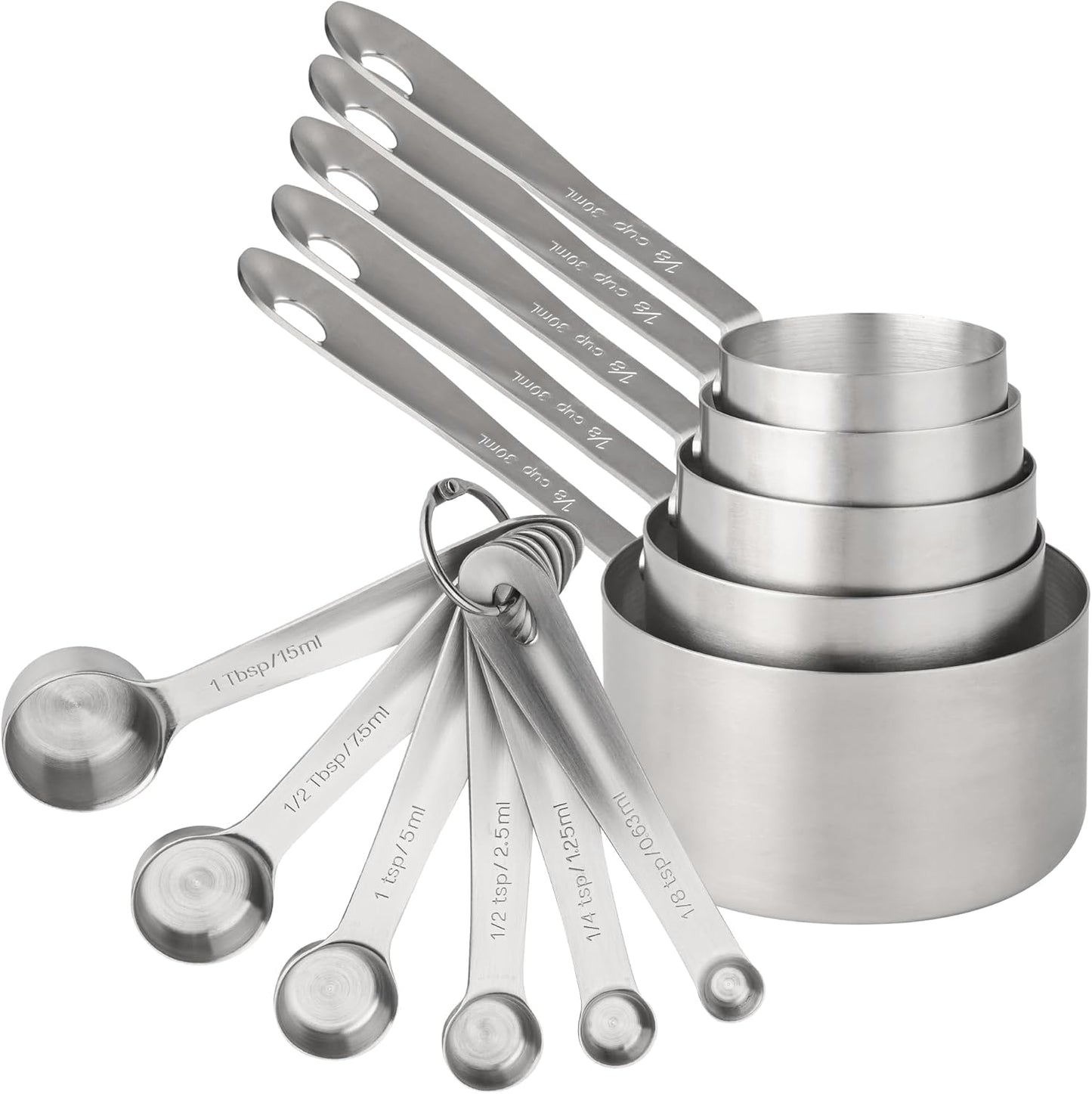 Measuring Cups and Spoons Set, 18/8 Stainless Steel Measuring Cups and Spoons Set, 5 Metal Measuring cup & 6 Baking Measuring Spoon, Imperial & Metric Measure Cup and Spoon Set 11