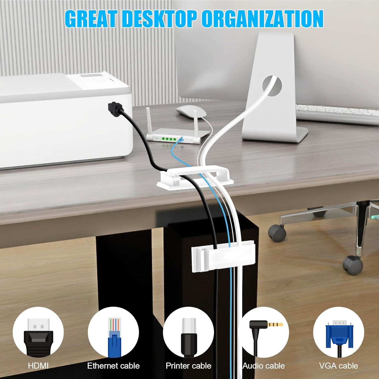 XHF 100 PCS Self Adhesive Cable Clips(L) White,Wire Clips Cable Management Wire Organizer Cord Holder for Under Desk, Car, Wall, TV PC Ethernet Cable