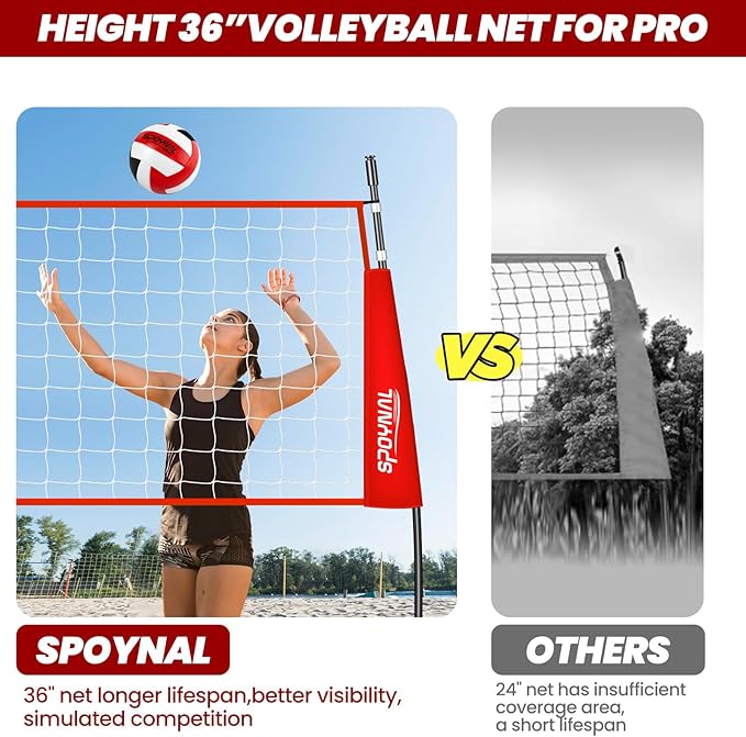 12FT/20FT Portable Volleyball Net Volleyball Net for Backyard Freestanding Volleyball Practice Net Outdoor Indoor Volleyball Training Set with Adjustable Height Carry Bag and Volleyball