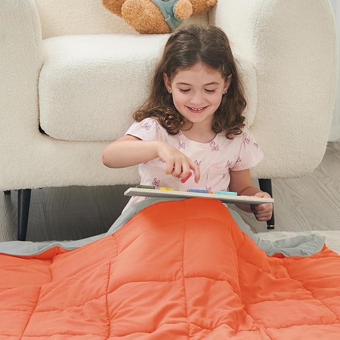 yescool Weighted Blanket (10 lbs, 41" x 60", Orange) Cooling Heavy Blanket for Sleeping Perfect for 90-110 lbs, Breathable Blanket with Premium Glass Bead, Machine Washable