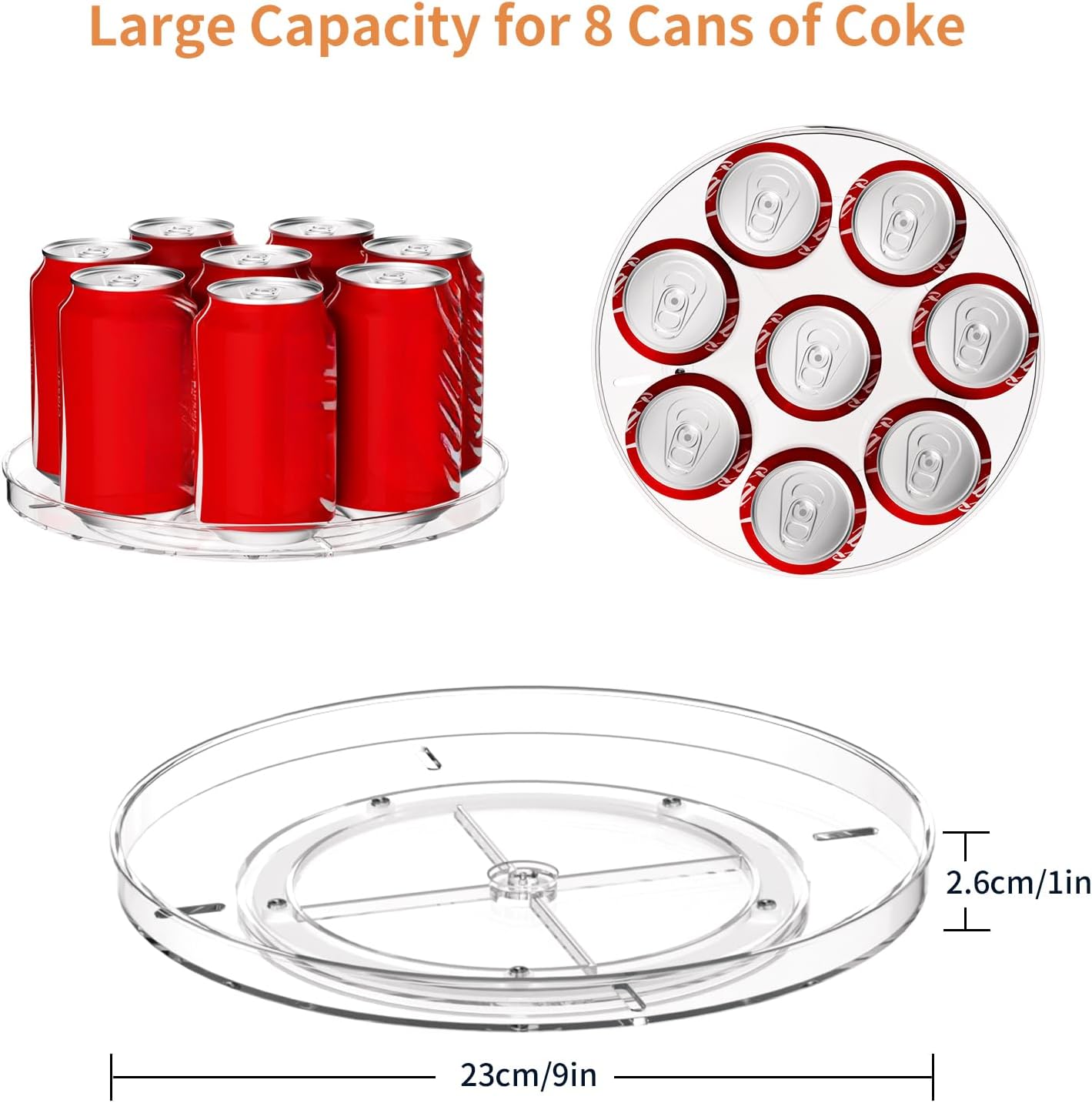 2 Pack Lazy Susan Organizer Turntable, Clear 9 Inch Rotating Organizer Tray for Cabinet Table Top, Round Non-Skid Refrigerator Lazy Susan, Kitchen Storage for Pantry Countertop Bathroom, Spice Rack