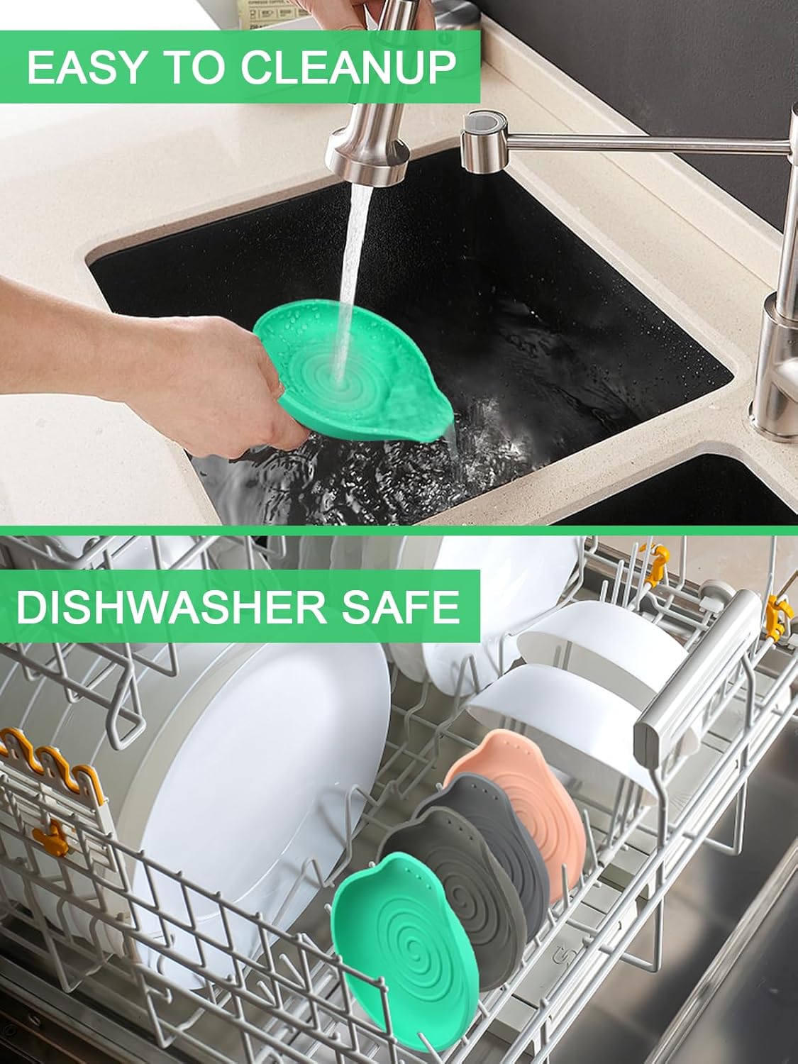 Spoon Rest for Stove Top, Silicone Spoon Rest for Kitchen Countertop, Heat-Resistant Utensil Rest for Spatula, Tongs or Spoon, Green