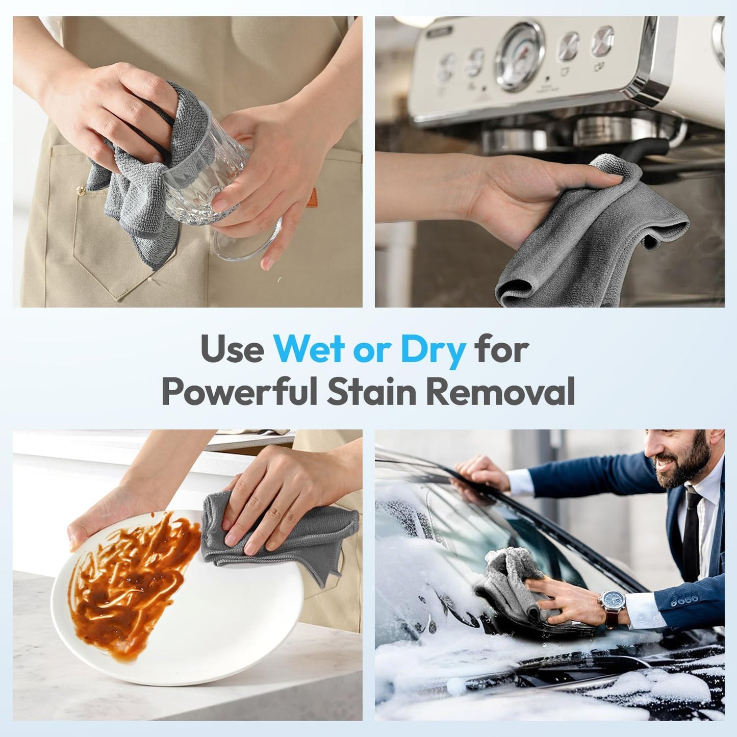 24Pack Microfiber Cleaning Cloths 12”x12” - Extra Thick Kitchen Towels - Streak-Free, Lint-Free, Fast Absorbent - Reusable Multi-Purpose Housekeeping Rags for Cars, Dishes, Floors, Tiles - Grey