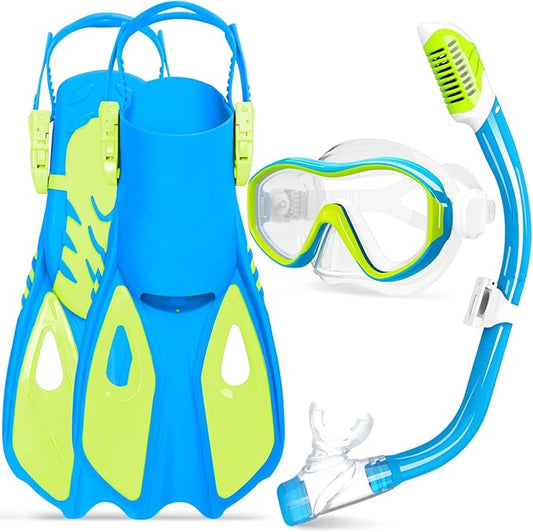 GoseWave Snorkeling Gear for Kids, Kids Snorkel Set for Ages 5-15, Anti-Fog Diving Mask and Dry Top Snorkel Set, Unisex Swimming Goggles with Nose Cover