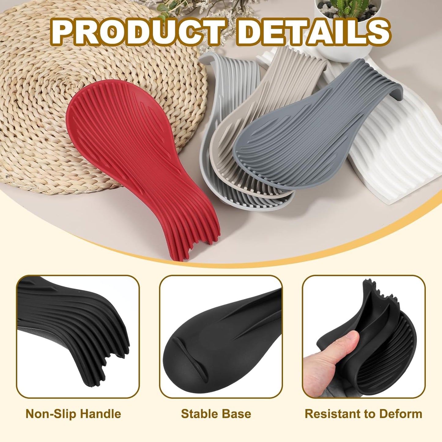 uxcell 1 Set Silicone Spoon Rest for Stove Top, Silicone Spoon Holder for Cooking Spatula, Ladle, Brush Black/Grey