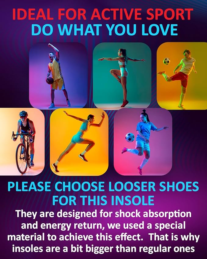 Sport Shock Absorbing Insoles - Athletic Shoe Cushioning Inserts for Men and Women - Ideal for Active Sports Running Training Hiking - Neutral Arch Good for Sneakers Shoes (M, Indigo)