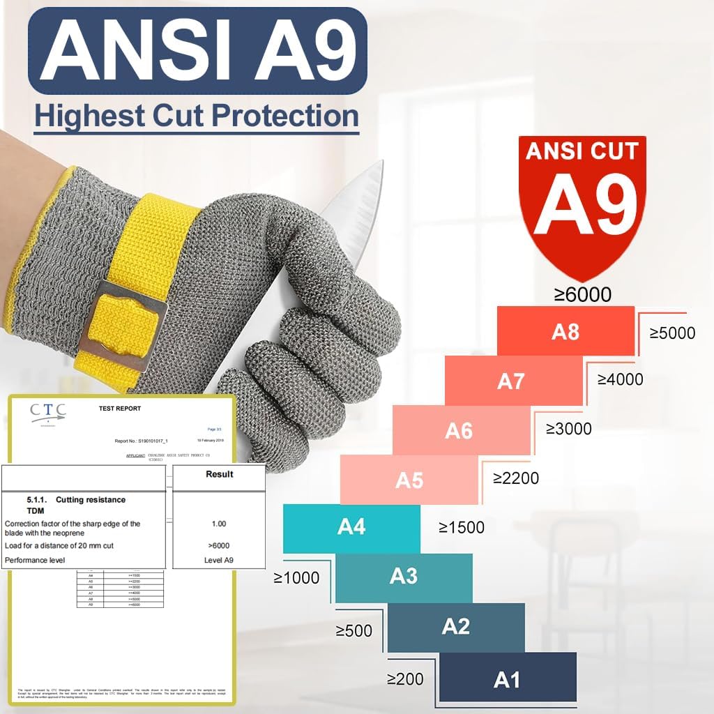 Dowellife Level 9 Cut Resistant Glove Food Grade, Stainless Steel Mesh Metal Glove Knife Cutting Glove for Butcher Meat Cutting Oyster Shucking Kitchen Mandoline Chef Slicing Fish Fillet (2X Large)