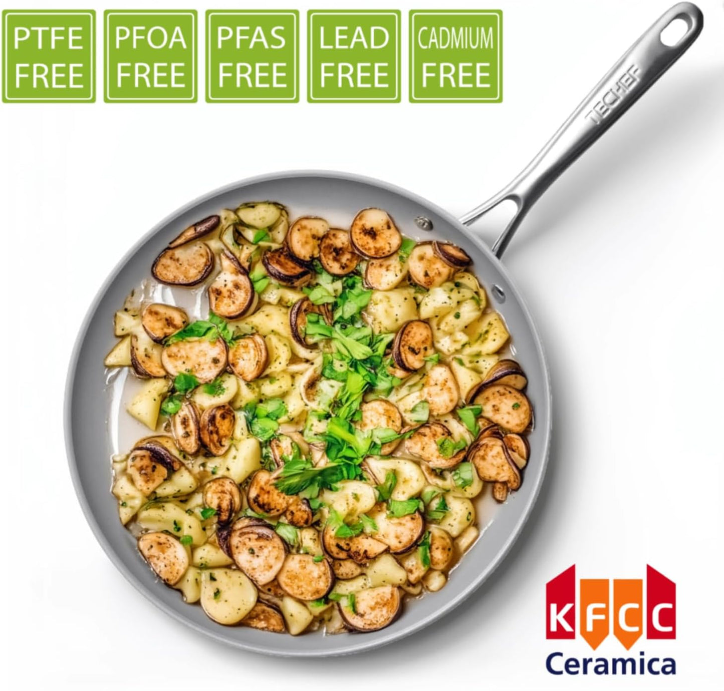 TECHEF - CeraTerra Ceramic Nonstick Frying Pan Skillet, (PTFE, PFAS, and PFOA Free), Dishwasher Oven Safe, Stainless Steel Handle, Induction-Ready, Made in Korea (10-in)