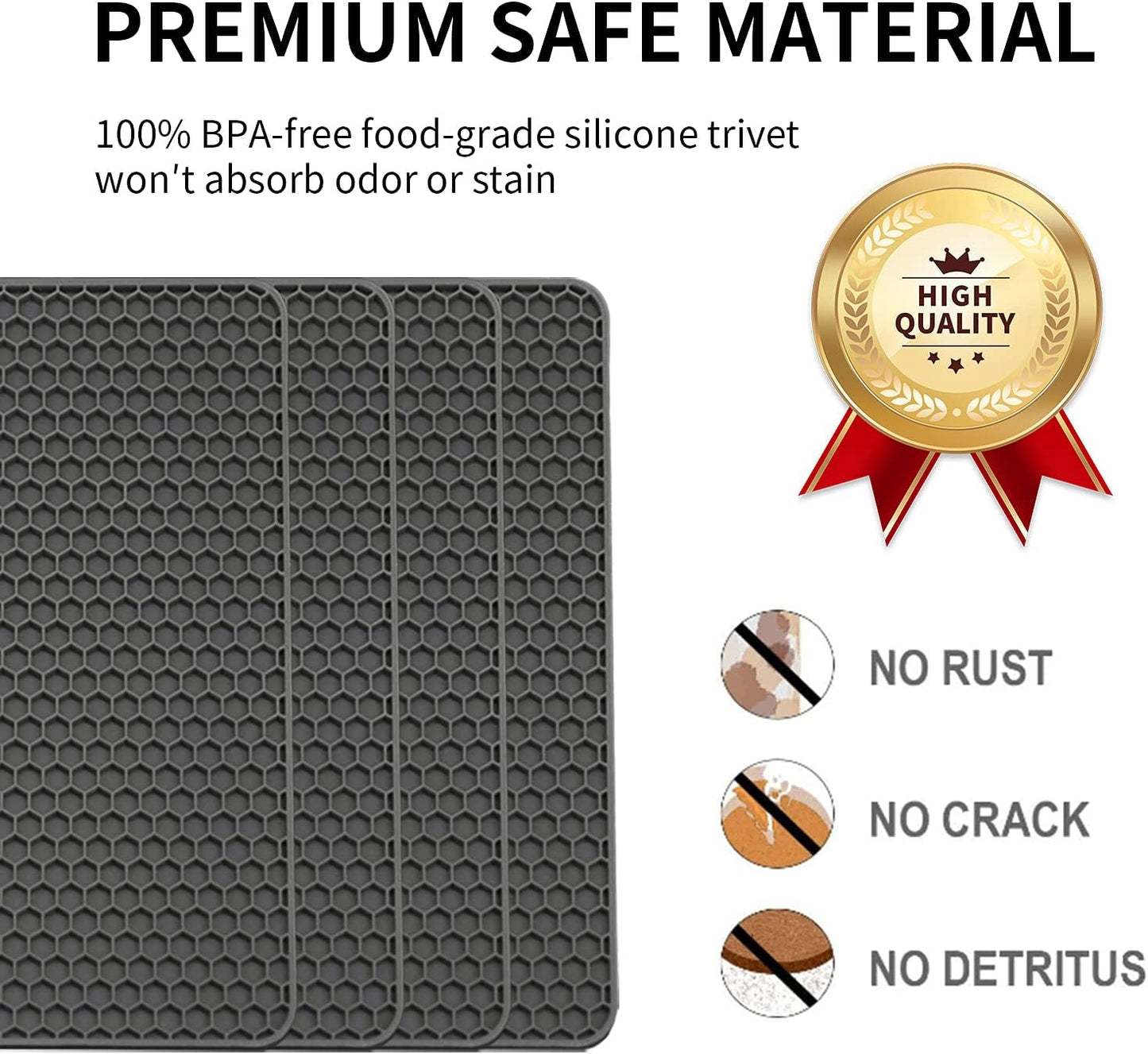 Silicone Trivets for Hot Pots and Pans, Multi-Purpose Trivet Mat for Hot Dishes Set of 4, Heat Resistant Durable Flexible Silicone Pot Mat for Countertop, Easy to Wash and Dry, Dark Gray, Square