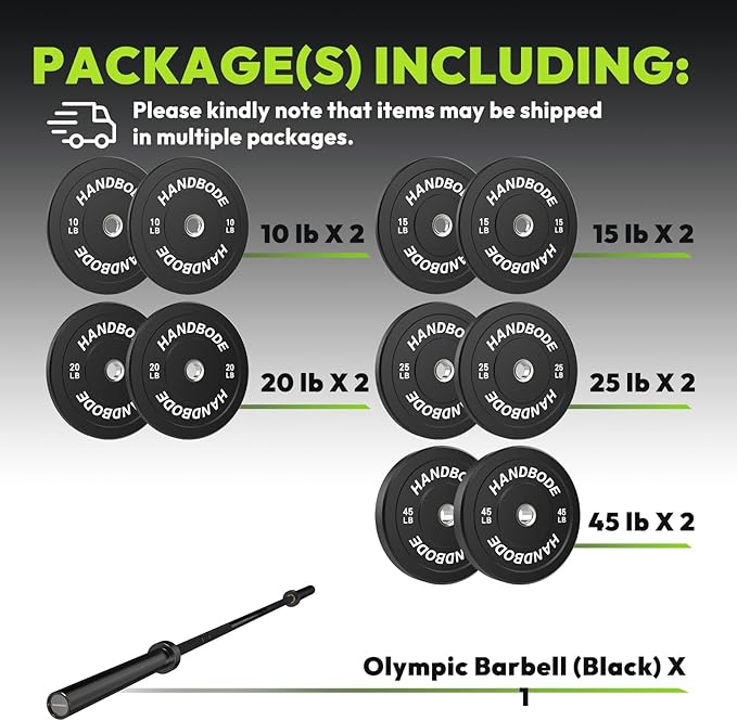 Olympic Bumper Plates Set 2 Inch, 10-55 lbs Rubber Weight Plates with 45 lb (20kg) Black/Silver Barbell, Strength Training & Weight Lifting for Home Gym