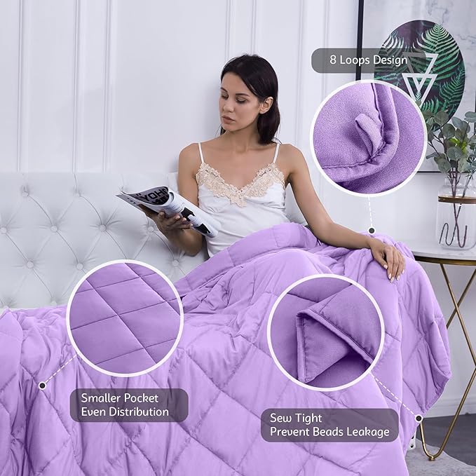 L'AGRATY Weighted Blanket - 60"x80", 15lbs Cooling Breathable Heavy Blanket with Glass Beads for Adult All-Season