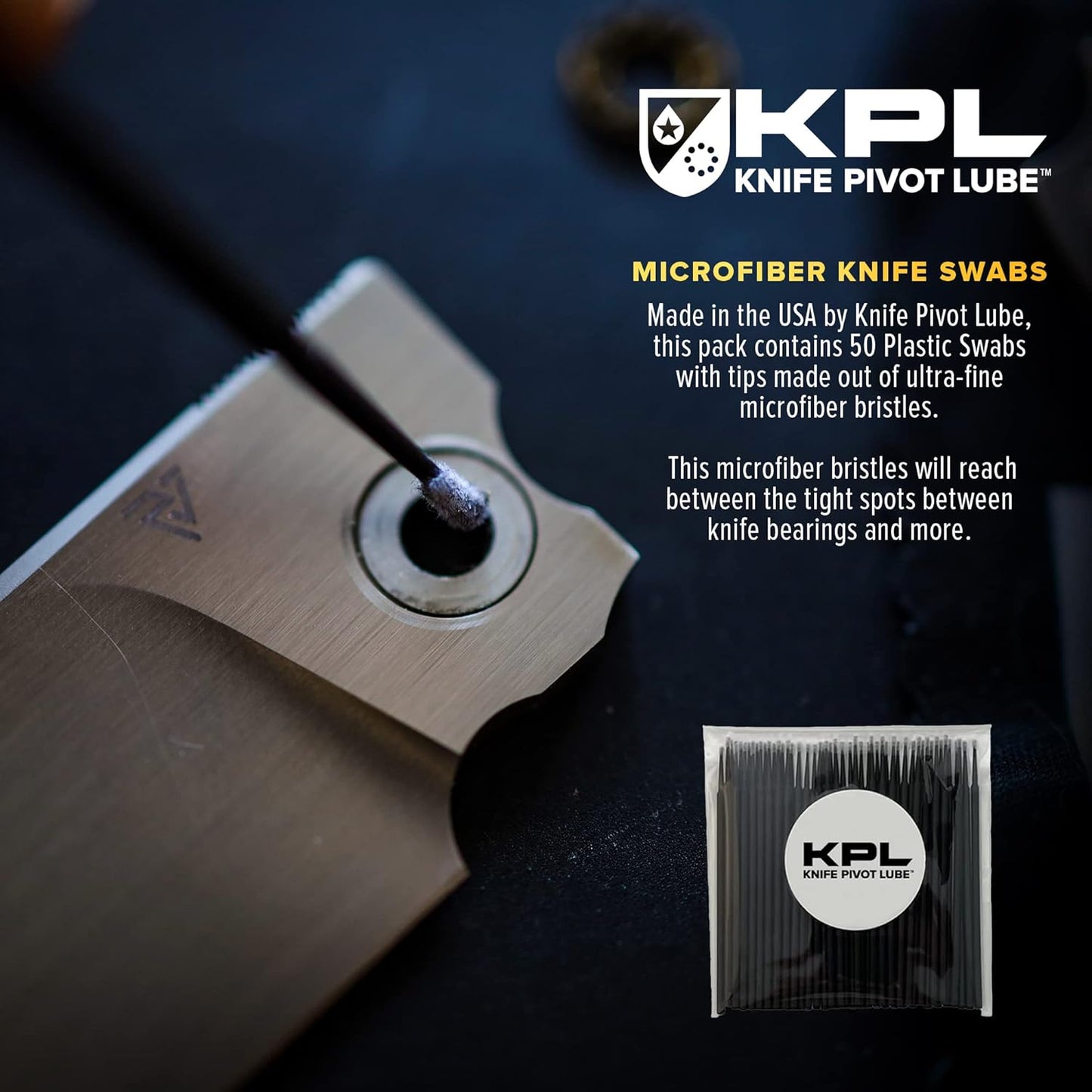 Knife Pivot Lube - KPL MicroFiber Knife Care Detail Swabs - Ultra-Precision Detailing Probes for Knife, Kitchen Cleaning Supplies, Pointed Swabs for Pocket Knives, Swab Applicators (50 Pack)