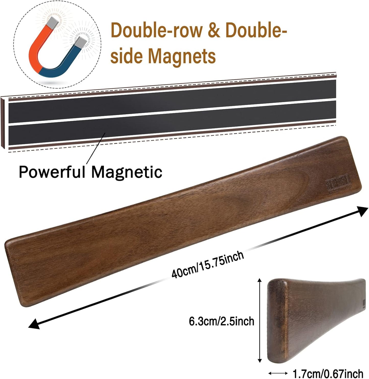 HOSHANHO Magnetic Knife Strips, Magnetic Knife Holder for Wall 16 Inch, Acacia Wood Knife Magnetic Strip Use as Knife Bar, Knife Holder for Kitchen Utensil Organizer