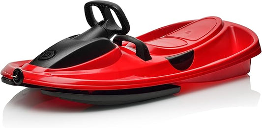 Snow Sled for Kids, Adults - Toboggan Sled, Easy Turning Steering Wheel, Anti-Slip Seat, Pull Up Brake, Durable Plastic Sled, Lightweight, Snow Sleds, Age 3+ 260 lbs