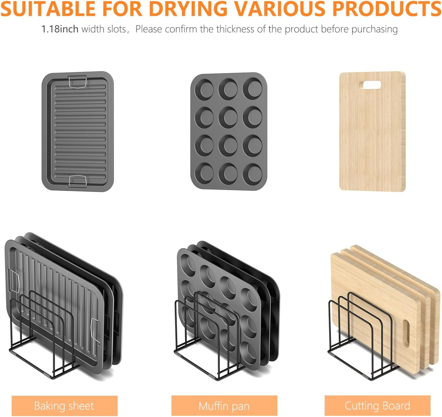 Kitchen Cabinet Organizer, Steel Cookware Holder, Divided Holder with 5 Slots for Skillets Baking Tray and Chopping Board Rack - Baking Pan Holder Storage (2 PCS)