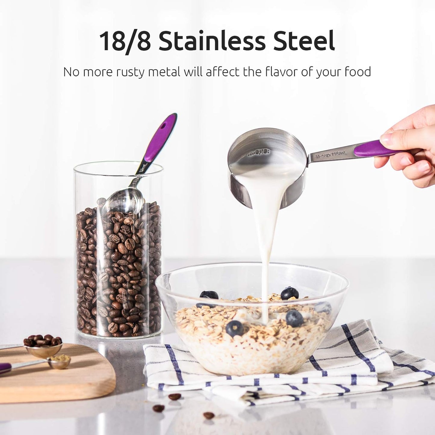 U-Taste 10 Piece Measuring Cups and Spoons Set in 18/8 Stainless Steel (Purple)