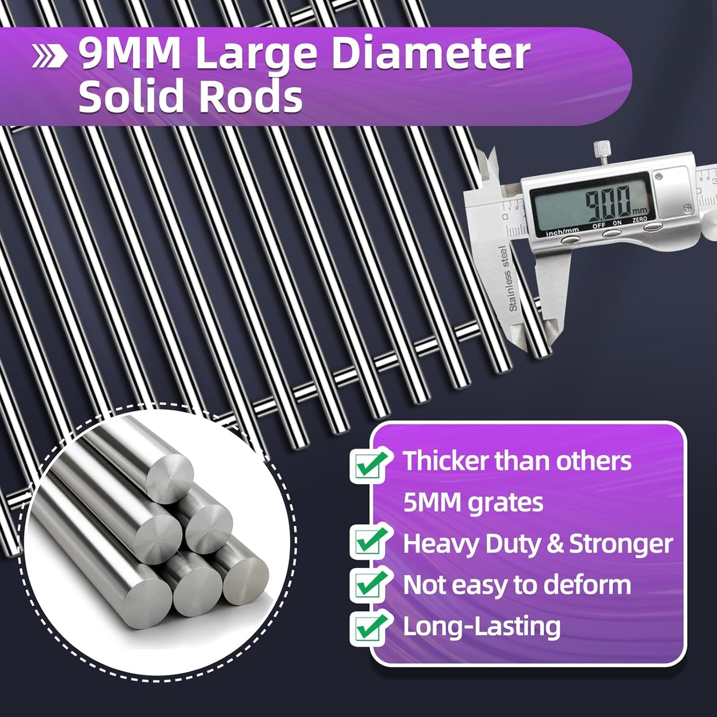 9MM 15" Stainless Steel Grill Grates for Weber Spirit E-210 Spirit E/S 200 & 210 Genesis Silver A Spirit 500 Gas Grill with Side Control Panel for Weber 7522 65905 65904 Spirit 200 Series