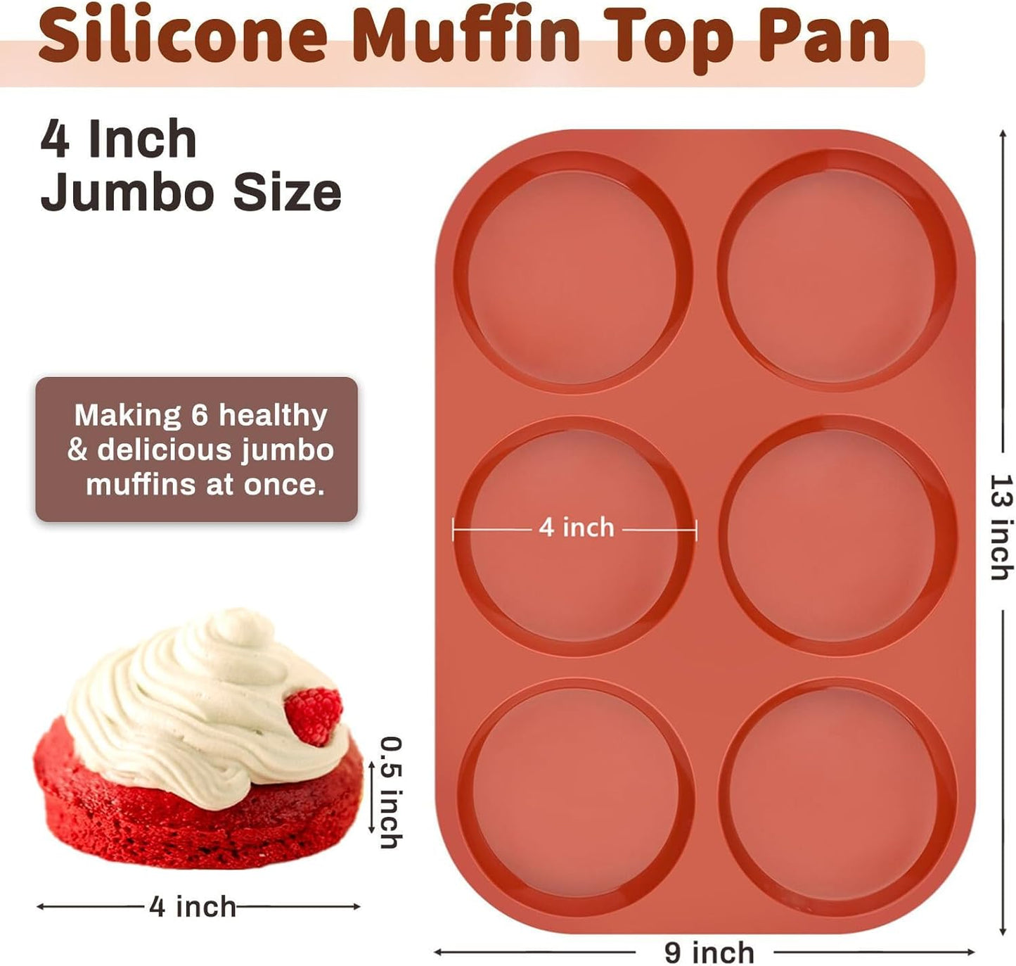 JOERSH 3-PK Silicone Egg Mold Non-Stick 4 Inch Jumbo Size Muffin Top Pan, Large Round Silicone Molds for Baking Hamburger Bun, Egg Bites, Breakfast Sandwiches, Pancakes