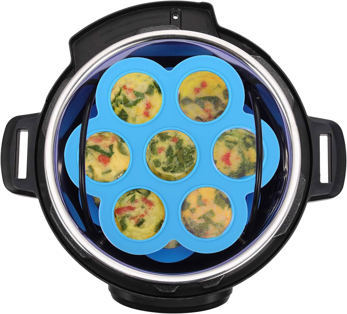 ROTTAY Silicone Egg Bites Molds and Steamer Rack Trivet with Heat Resistant Handles Fit Instant Pot Accessories, 7pcs set for 6qt 8qt Electric Pressure Cooker With 2 Spoons and Silicone spatula